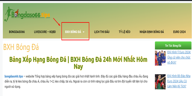 Cách cập nhật BXH tại trang bongdaso66